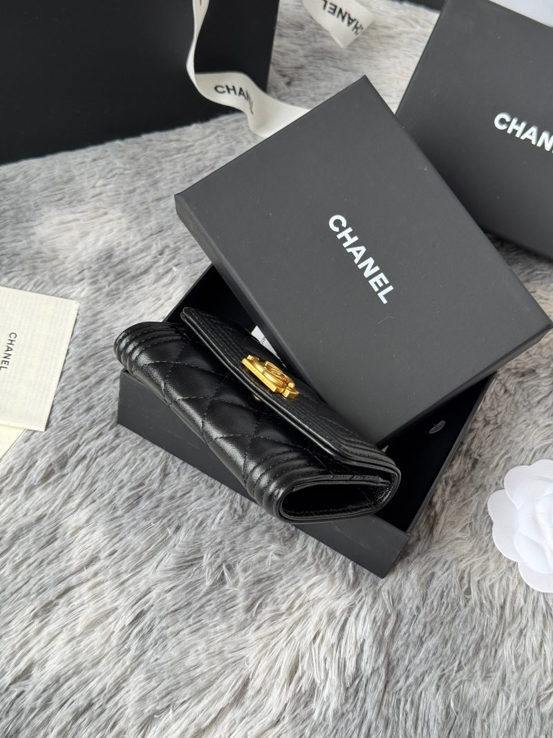 CC Boy Flap Card Holder Black Gold-tone Lambskin 242862