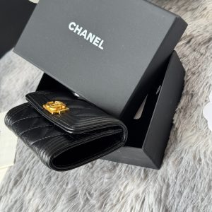 CC Boy Flap Card Holder Black Gold-tone Lambskin 242862