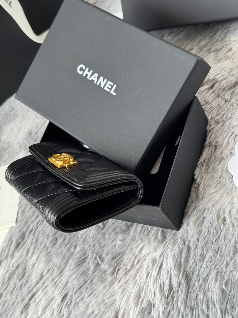 CC Boy Flap Card Holder Black Gold-tone Lambskin 242862