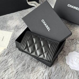 CC Boy Flap Card Holder Black Gold-tone Lambskin 242862