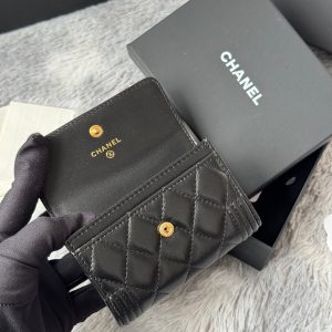 CC Boy Flap Card Holder Black Gold-tone Lambskin 242862