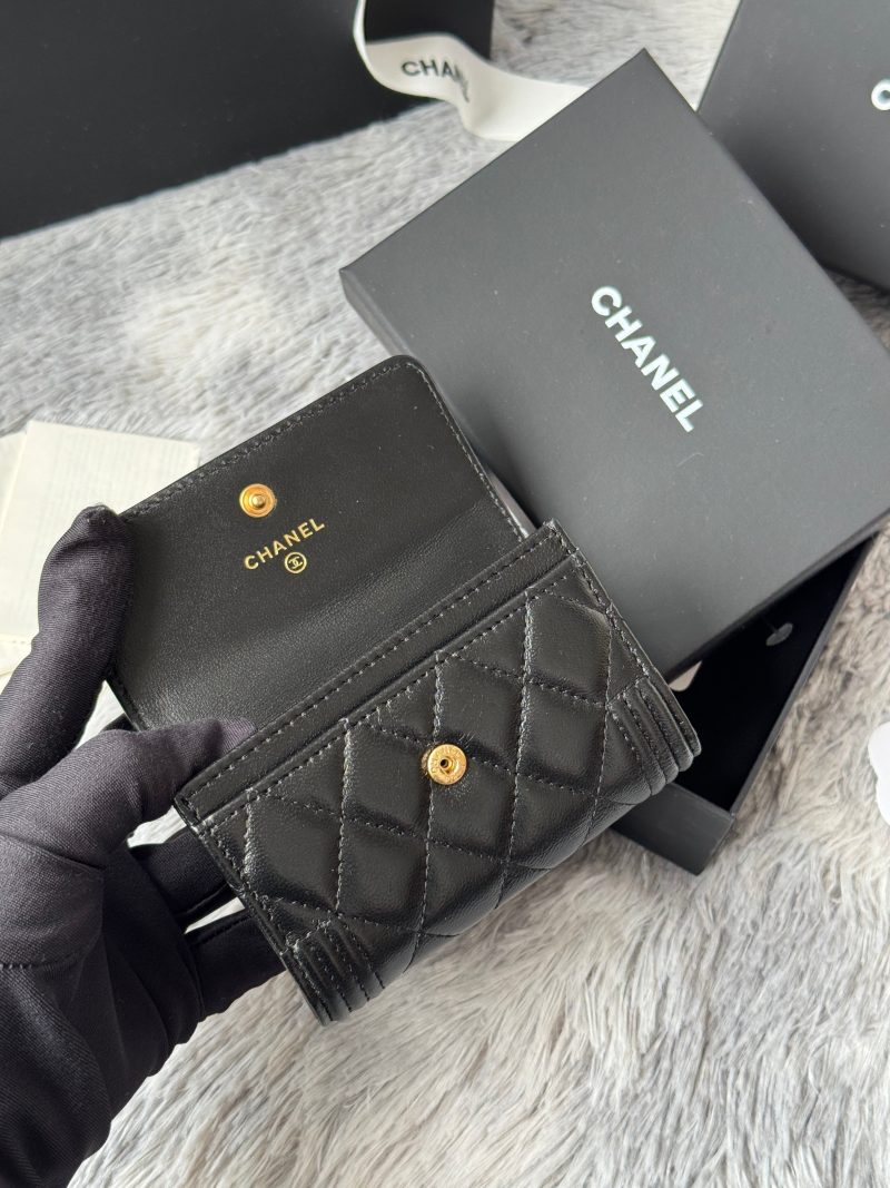 CC Boy Flap Card Holder Black Gold-tone Lambskin 242862