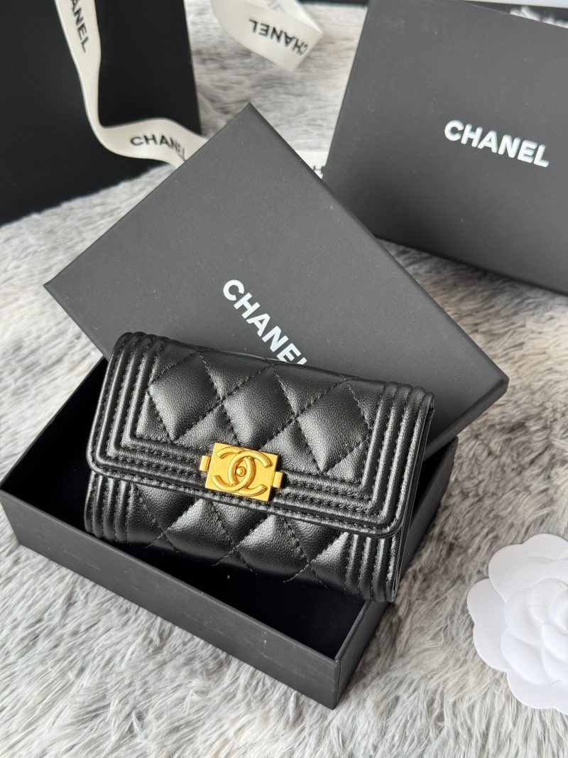 CC Boy Flap Card Holder Black Gold-tone Lambskin 242862