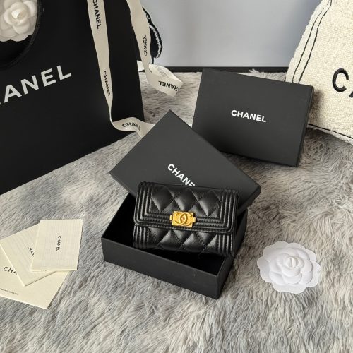 CC Boy Flap Card Holder Black Gold-tone Lambskin 242862