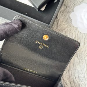 CC Boy Flap Card Holder Black Gold-tone Lambskin 242862