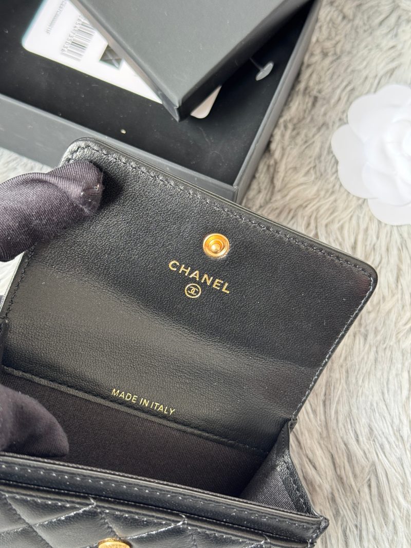 CC Boy Flap Card Holder Black Gold-tone Lambskin 242862