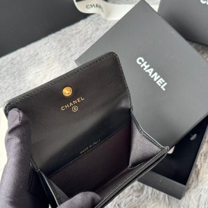 CC Boy Flap Card Holder Black Gold-tone Lambskin 242862