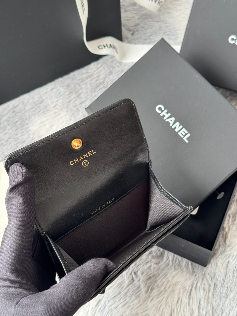 CC Boy Flap Card Holder Black Gold-tone Lambskin 242862