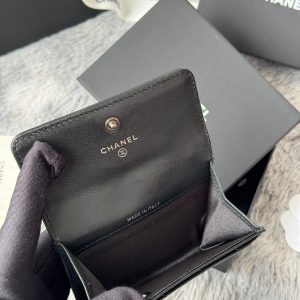 CC Boy Flap Card Holder Black Sliver-tone Lambskin 242864