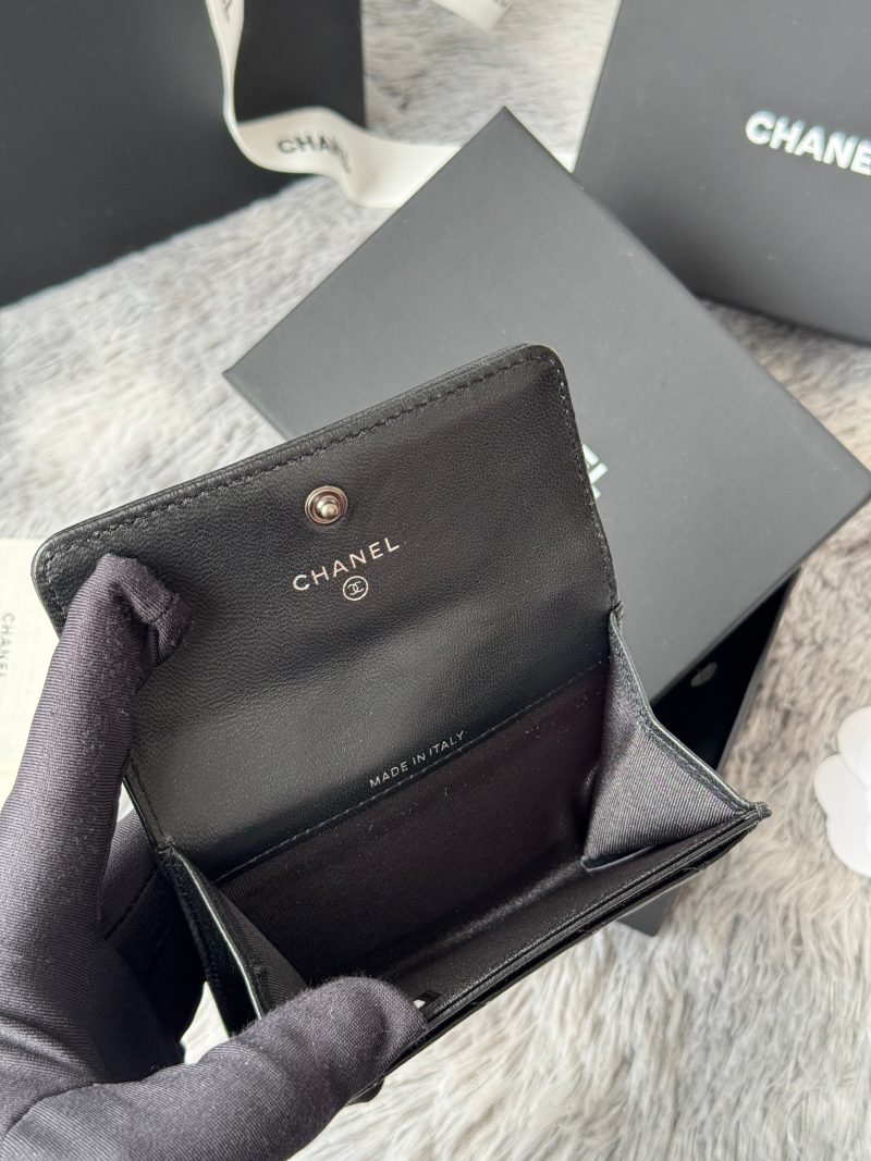 CC Boy Flap Card Holder Black Sliver-tone Lambskin 242864