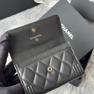 CC Boy Flap Card Holder Black Sliver-tone Lambskin 242864