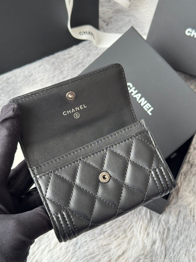 CC Boy Flap Card Holder Black Sliver-tone Lambskin 242864