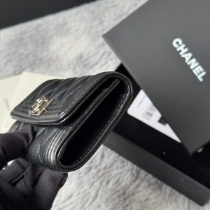 CC Boy Flap Card Holder Black Sliver-tone Lambskin 242864