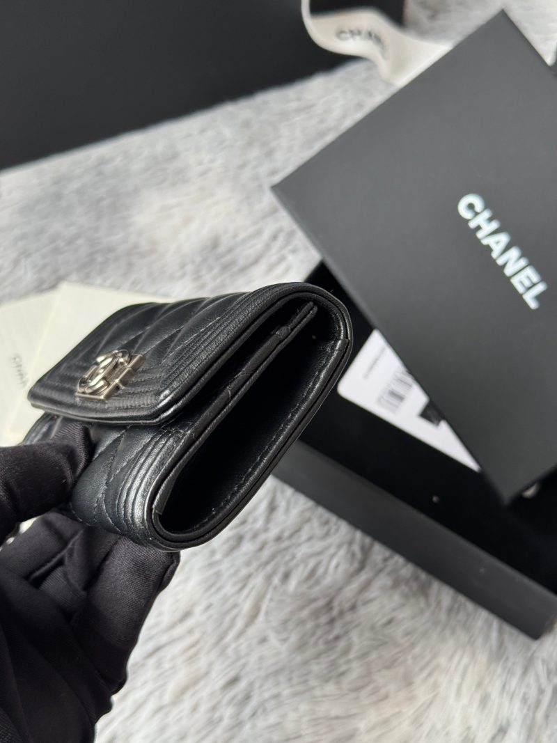 CC Boy Flap Card Holder Black Sliver-tone Lambskin 242864