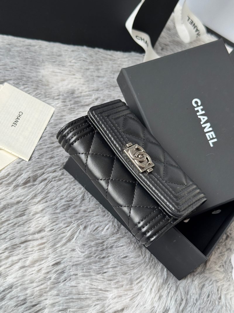 CC Boy Flap Card Holder Black Sliver-tone Lambskin 242864