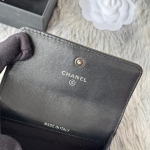 CC Boy Flap Card Holder Black Sliver-tone Lambskin 242864