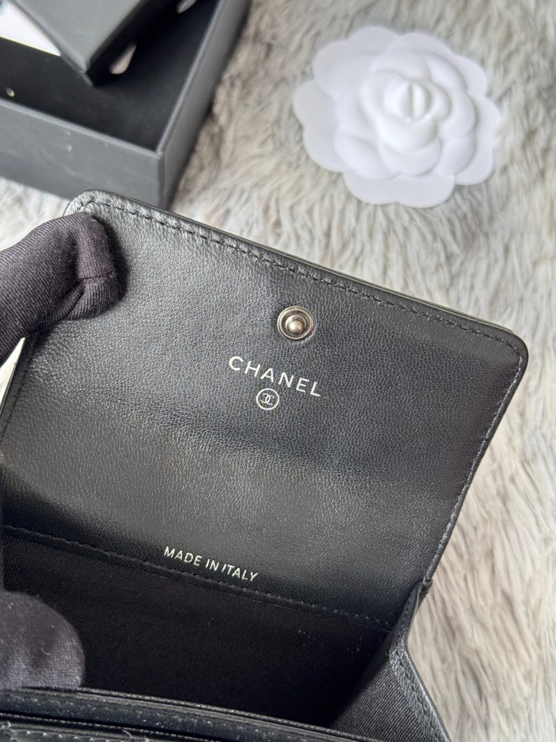 CC Boy Flap Card Holder Black Sliver-tone Lambskin 242864