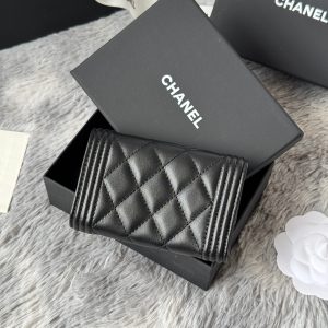 CC Boy Flap Card Holder Black Sliver-tone Lambskin 242864