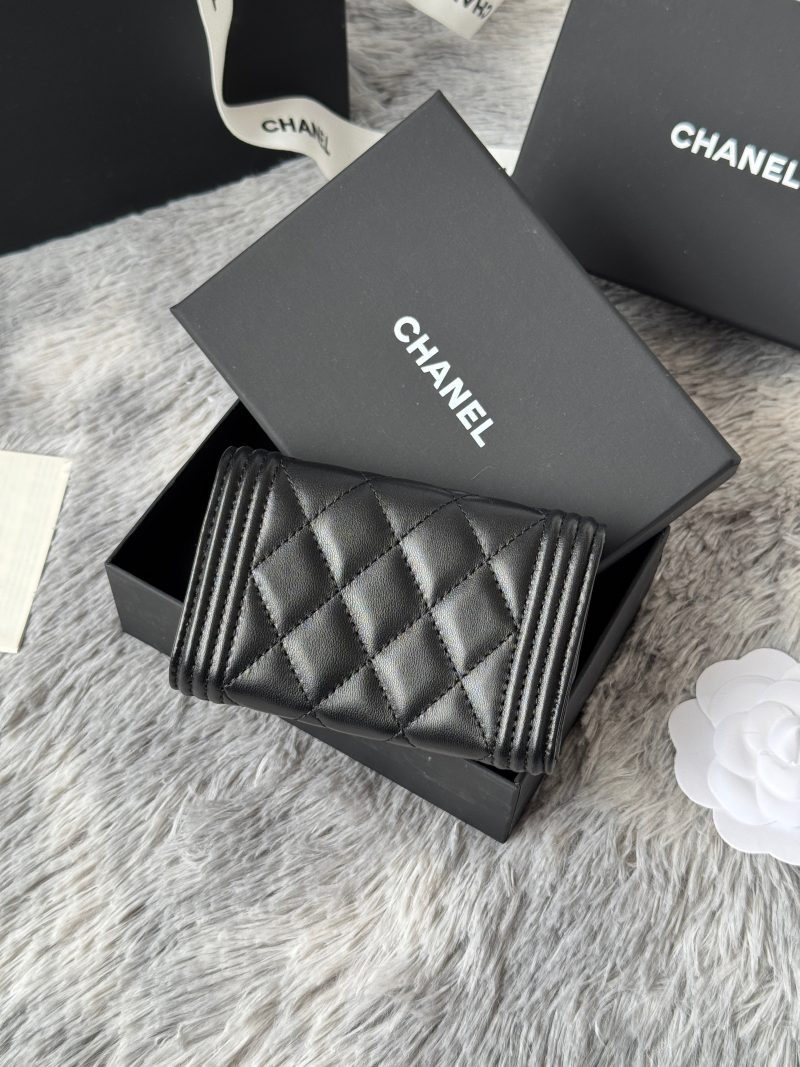 CC Boy Flap Card Holder Black Sliver-tone Lambskin 242864