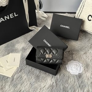 CC Boy Flap Card Holder Black Sliver-tone Lambskin 242864