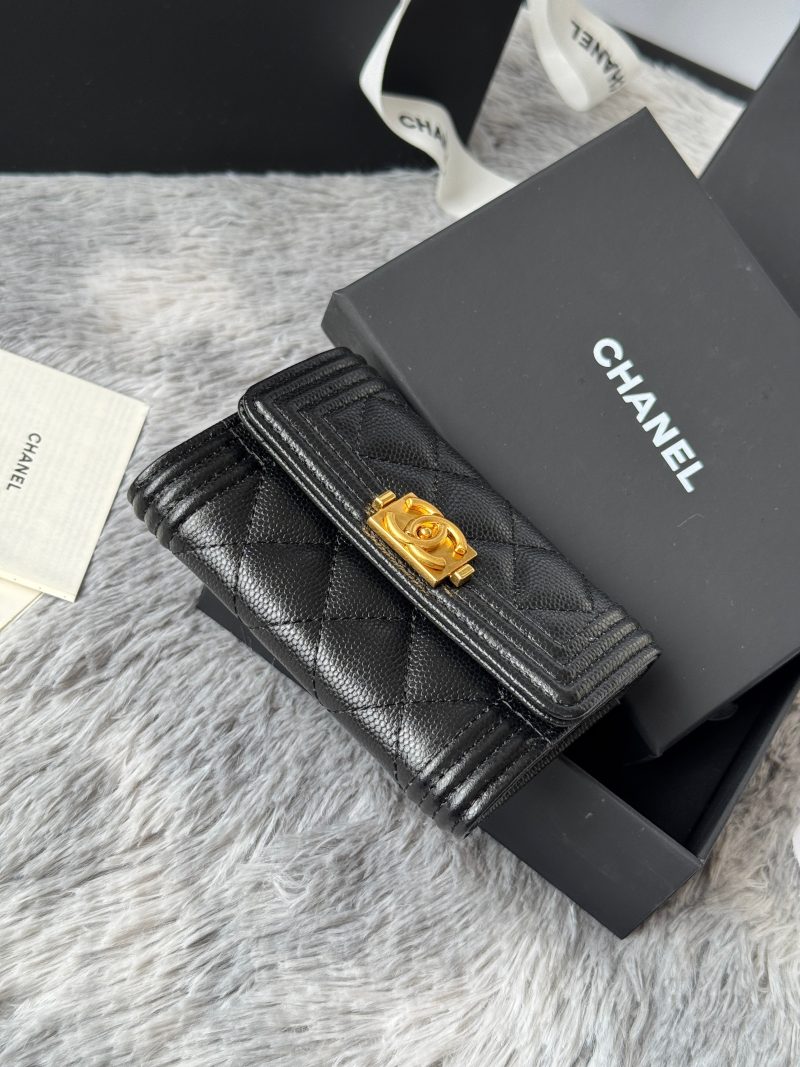 CC Boy Flap Card Holder Black Gold-tone Grained Calfskin 242866