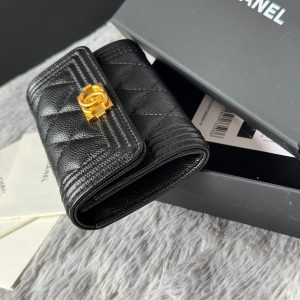 CC Boy Flap Card Holder Black Gold-tone Grained Calfskin 242866