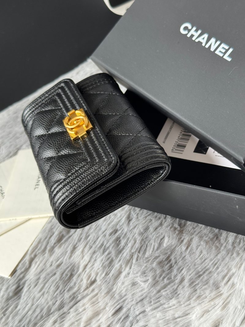 CC Boy Flap Card Holder Black Gold-tone Grained Calfskin 242866