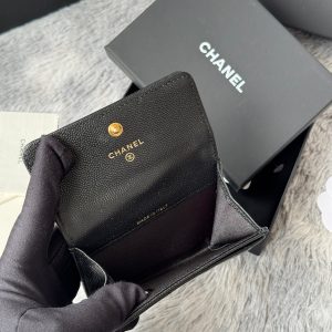 CC Boy Flap Card Holder Black Gold-tone Grained Calfskin 242866