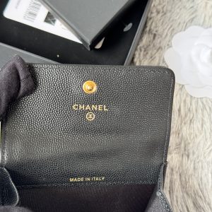 CC Boy Flap Card Holder Black Gold-tone Grained Calfskin 242866