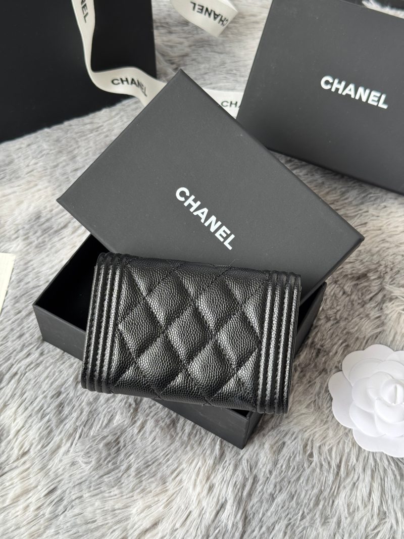 CC Boy Flap Card Holder Black Gold-tone Grained Calfskin 242866