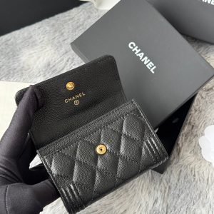 CC Boy Flap Card Holder Black Gold-tone Grained Calfskin 242866