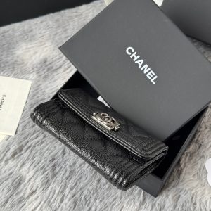 CC Boy Flap Card Holder Black Sliver-tone Grained Calfskin 242888