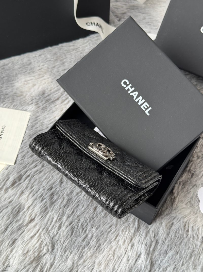 CC Boy Flap Card Holder Black Sliver-tone Grained Calfskin 242888