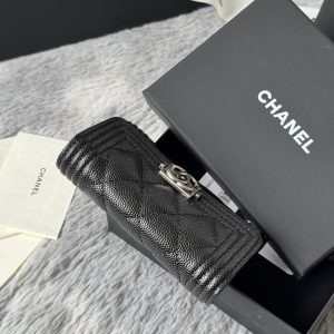 CC Boy Flap Card Holder Black Sliver-tone Grained Calfskin 242888