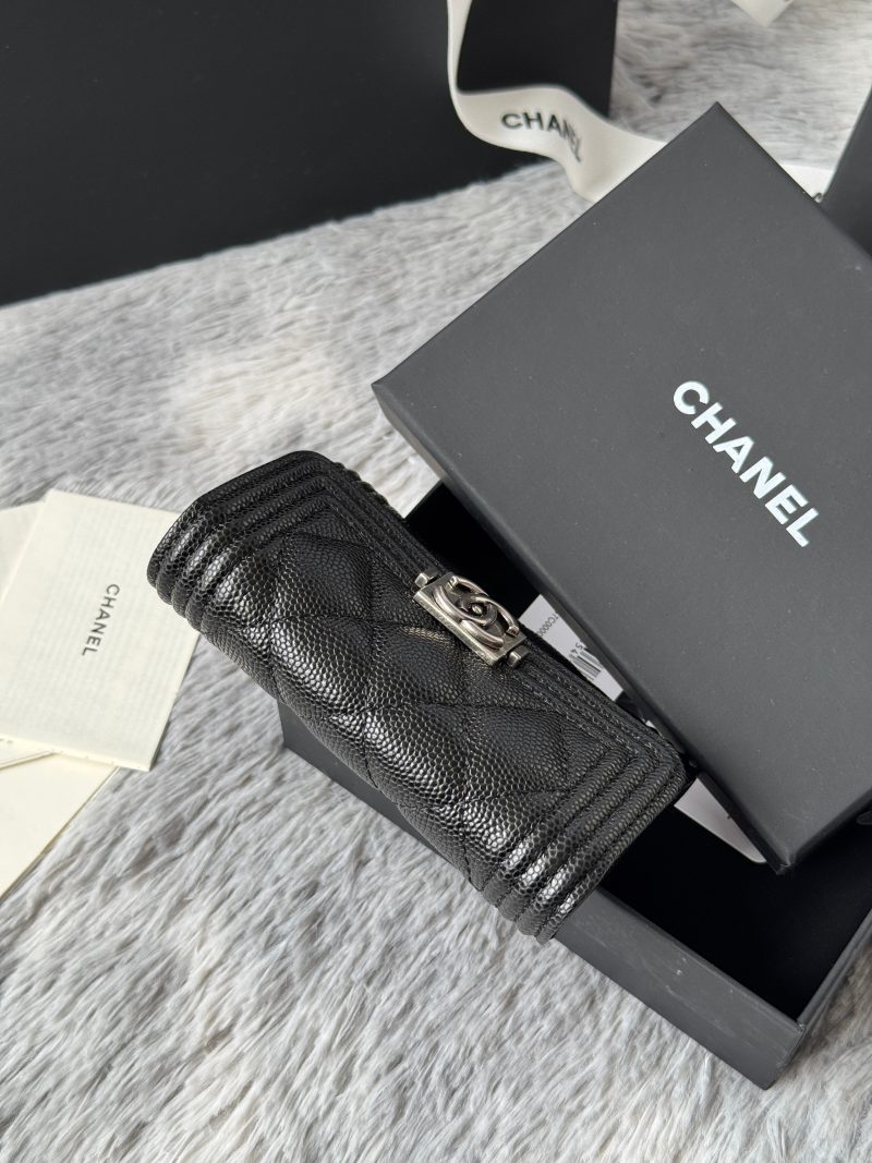 CC Boy Flap Card Holder Black Sliver-tone Grained Calfskin 242888