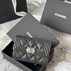 CC Boy Flap Card Holder Black Sliver-tone Grained Calfskin 242888