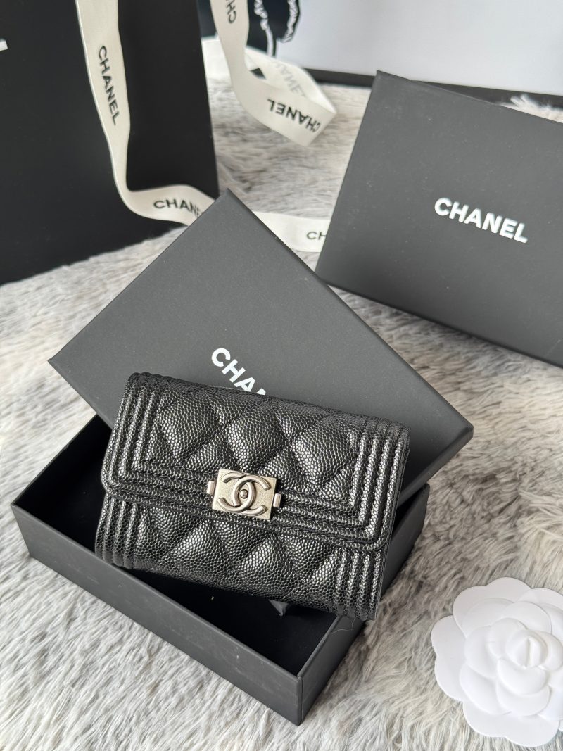 CC Boy Flap Card Holder Black Sliver-tone Grained Calfskin 242888