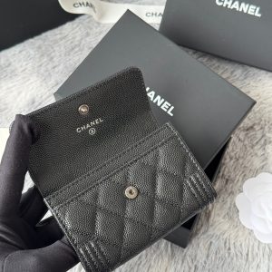 CC Boy Flap Card Holder Black Sliver-tone Grained Calfskin 242888