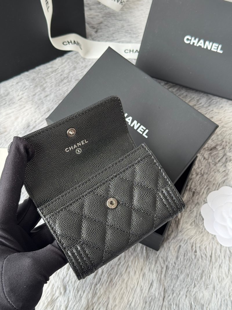 CC Boy Flap Card Holder Black Sliver-tone Grained Calfskin 242888