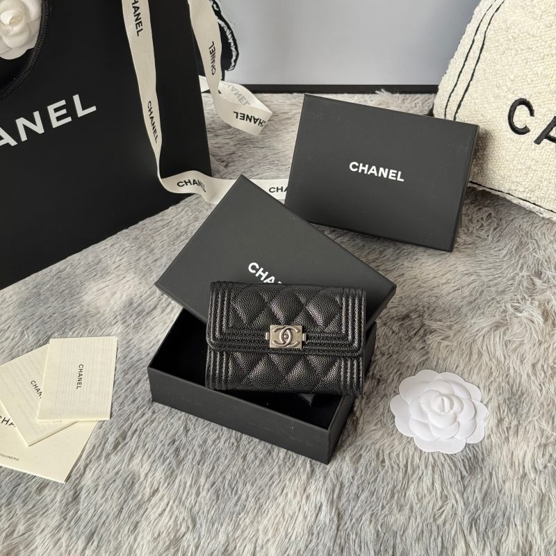 CC Boy Flap Card Holder Black Sliver-tone Grained Calfskin 242888