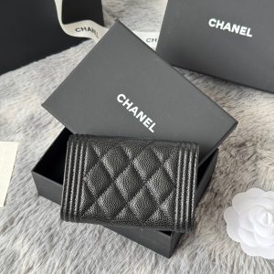 CC Boy Flap Card Holder Black Sliver-tone Grained Calfskin 242888