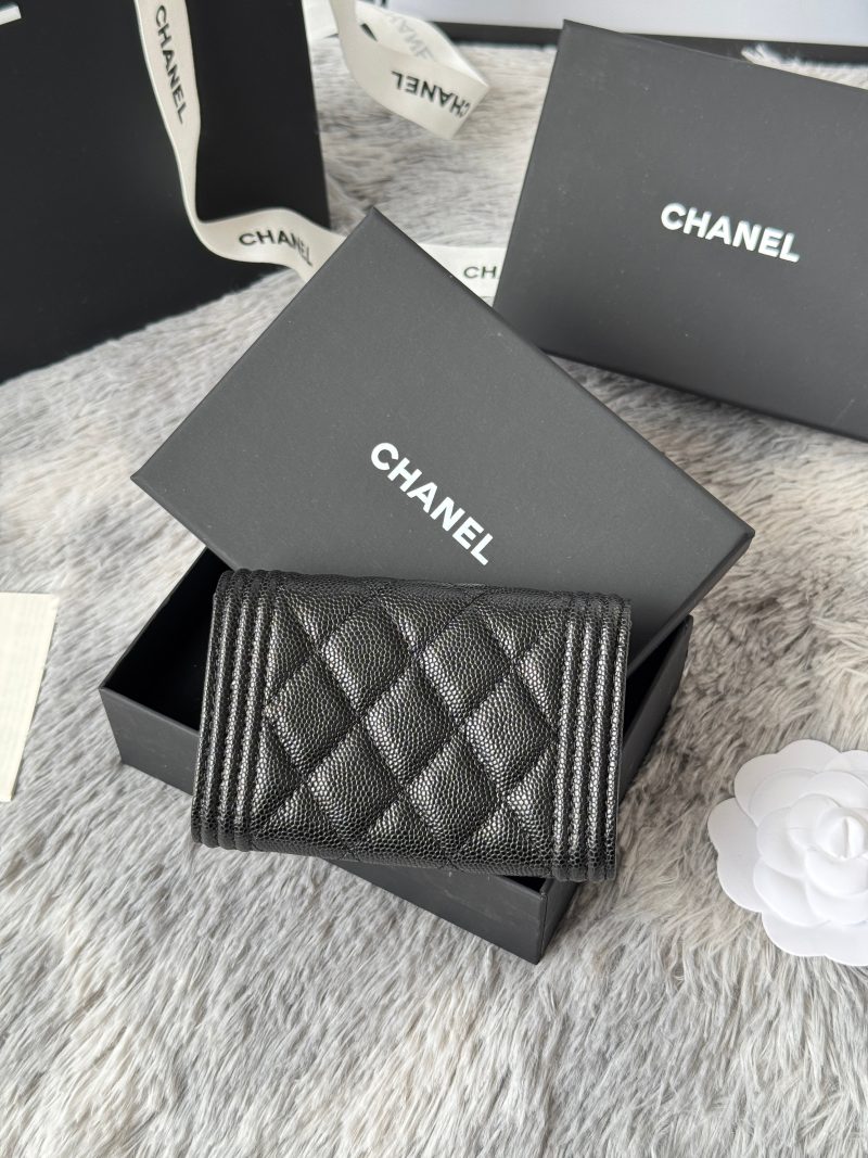 CC Boy Flap Card Holder Black Sliver-tone Grained Calfskin 242888