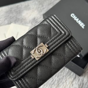 CC Boy Flap Card Holder Black Sliver-tone Grained Calfskin 242888