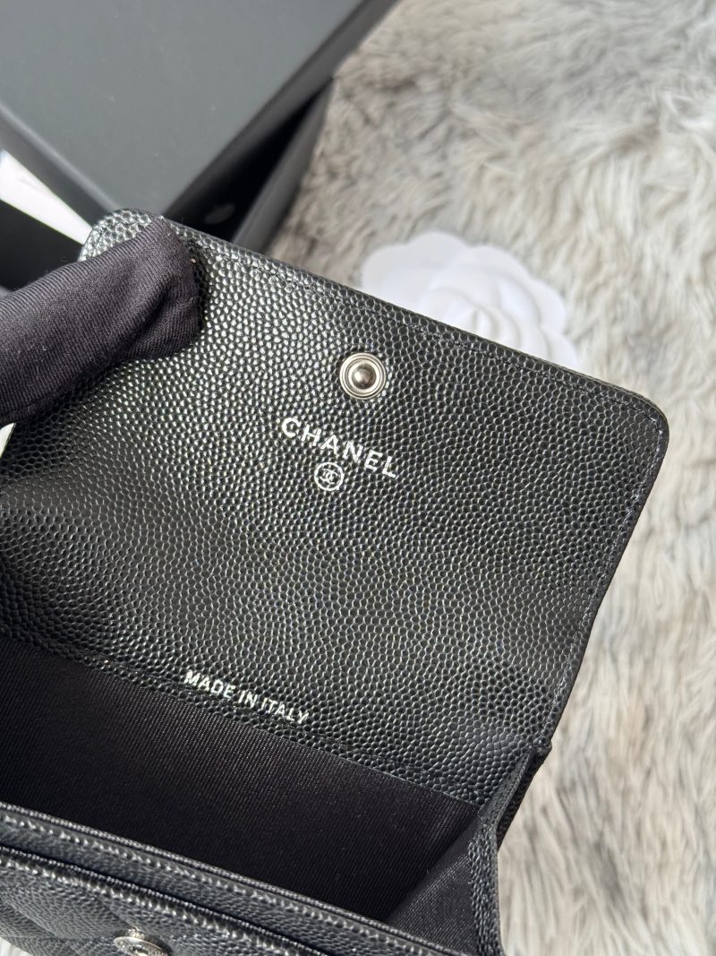 CC Boy Flap Card Holder Black Sliver-tone Grained Calfskin 242888