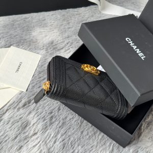 CC Classic Boy Coin Purse Black Gold-tone Grained Calfskin 242882