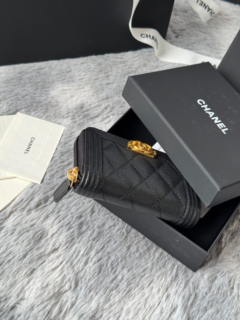 CC Classic Boy Coin Purse Black Gold-tone Grained Calfskin 242882