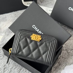CC Classic Boy Coin Purse Black Gold-tone Grained Calfskin 242882