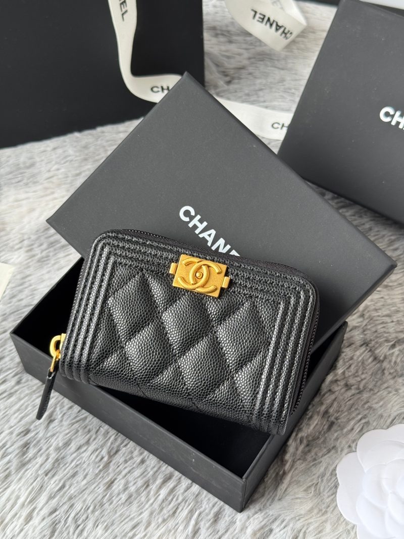 CC Classic Boy Coin Purse Black Gold-tone Grained Calfskin 242882