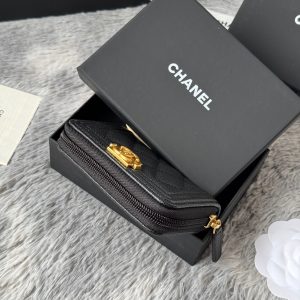 CC Classic Boy Coin Purse Black Gold-tone Grained Calfskin 242882