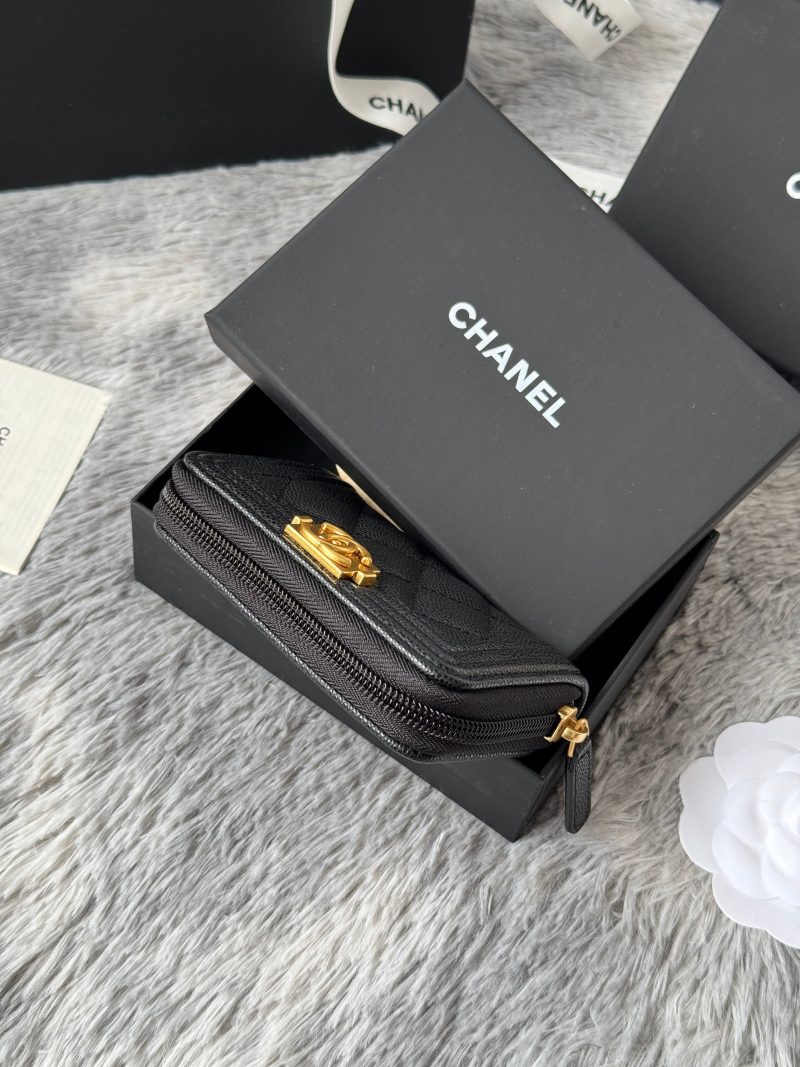 CC Classic Boy Coin Purse Black Gold-tone Grained Calfskin 242882